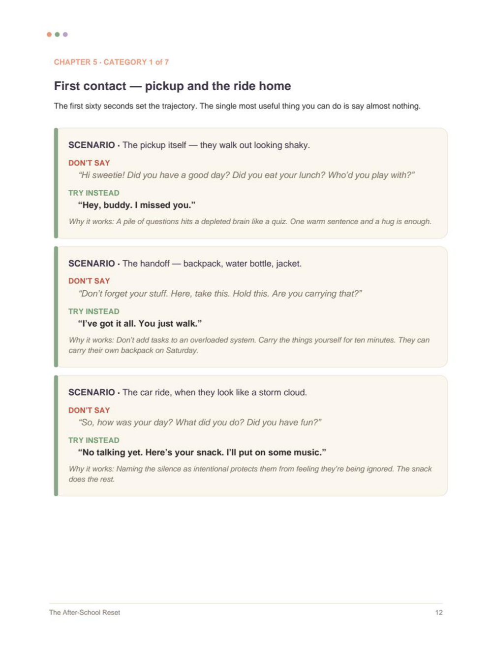 Sample script cards: what to say at pickup