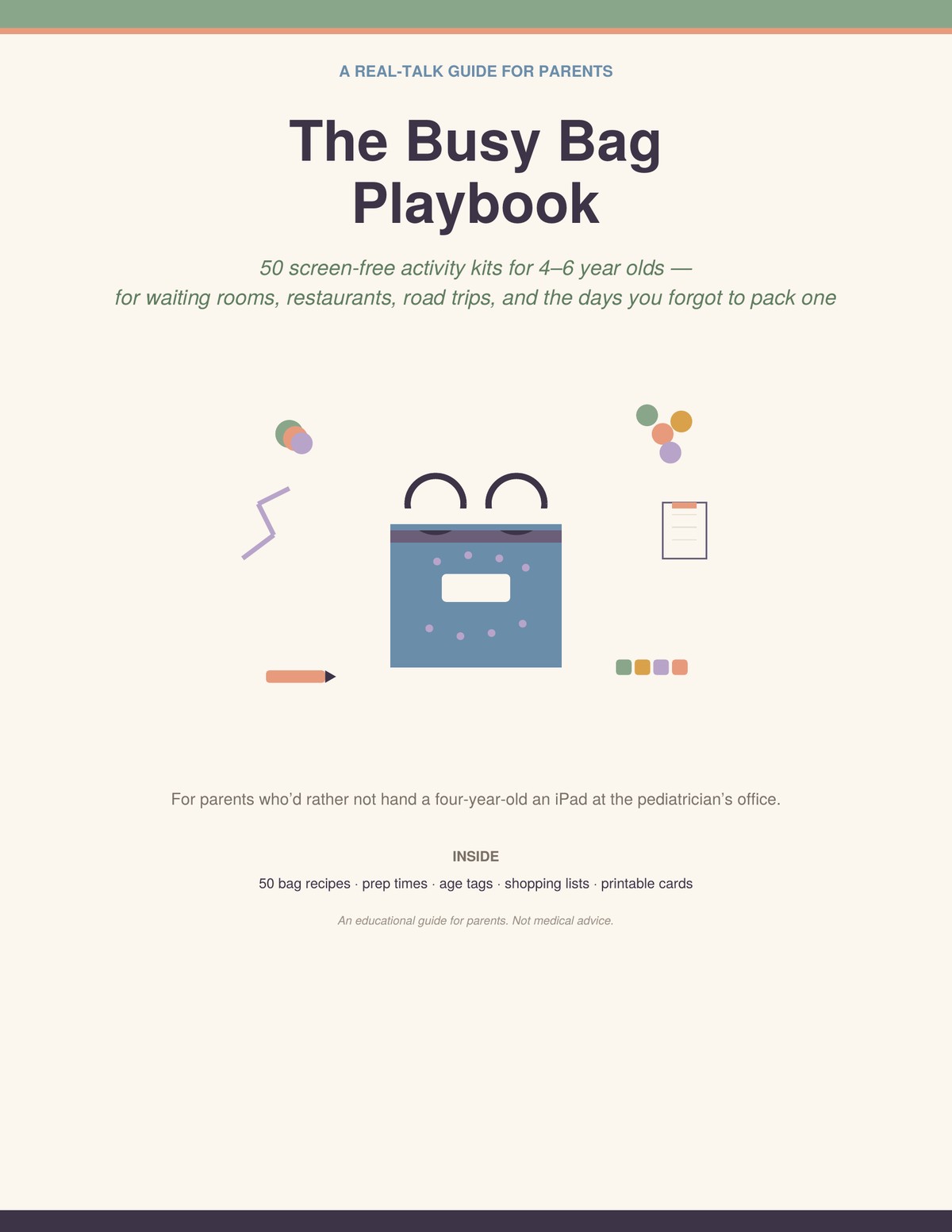 Busy bags for toddlers — 50 screen-free activities guide cover