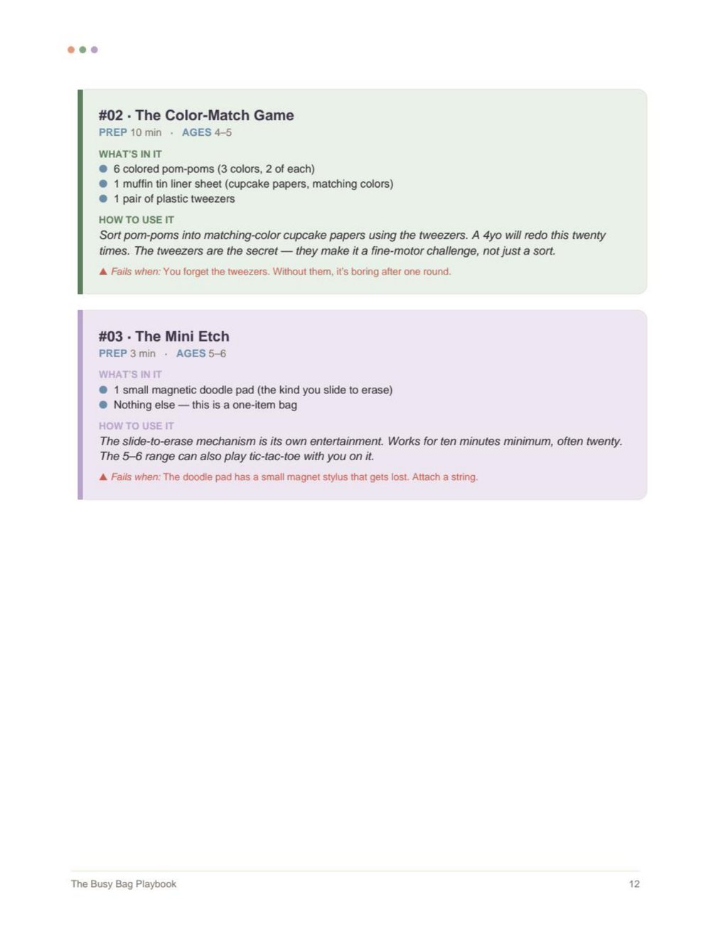 Sample activity setup page